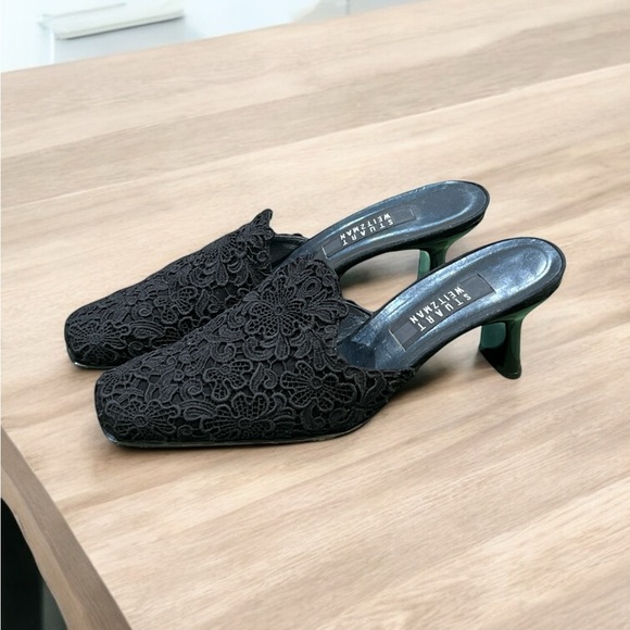 Stuart Weitzman Black Lingerie Slip On Lace Mules Size 9.